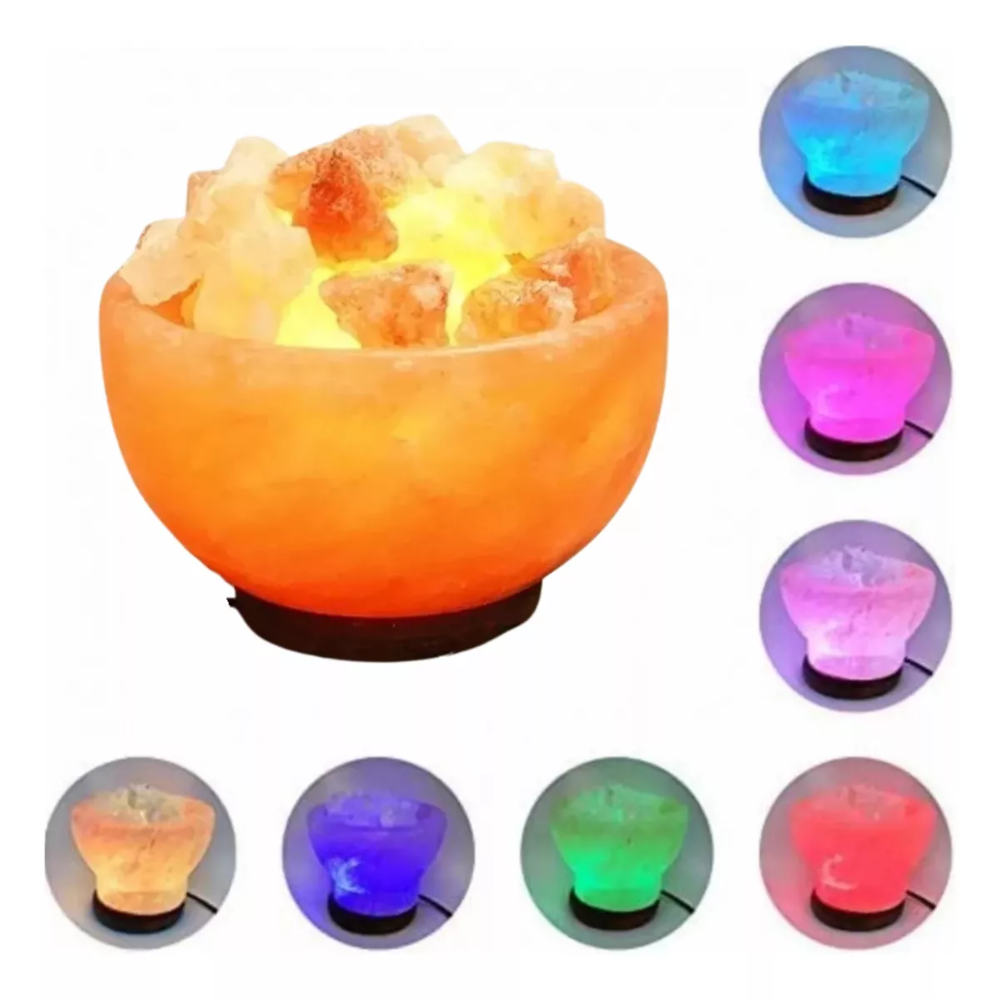 Lampara Sal Himalaya Luz Led Colores Cuenco Decorativa