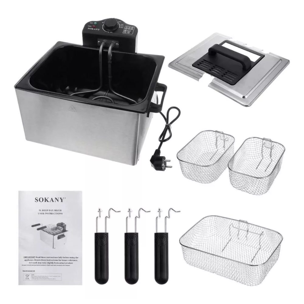 Freidora Electrica 5l Acero Inoxidable Sokany 220v 2000w