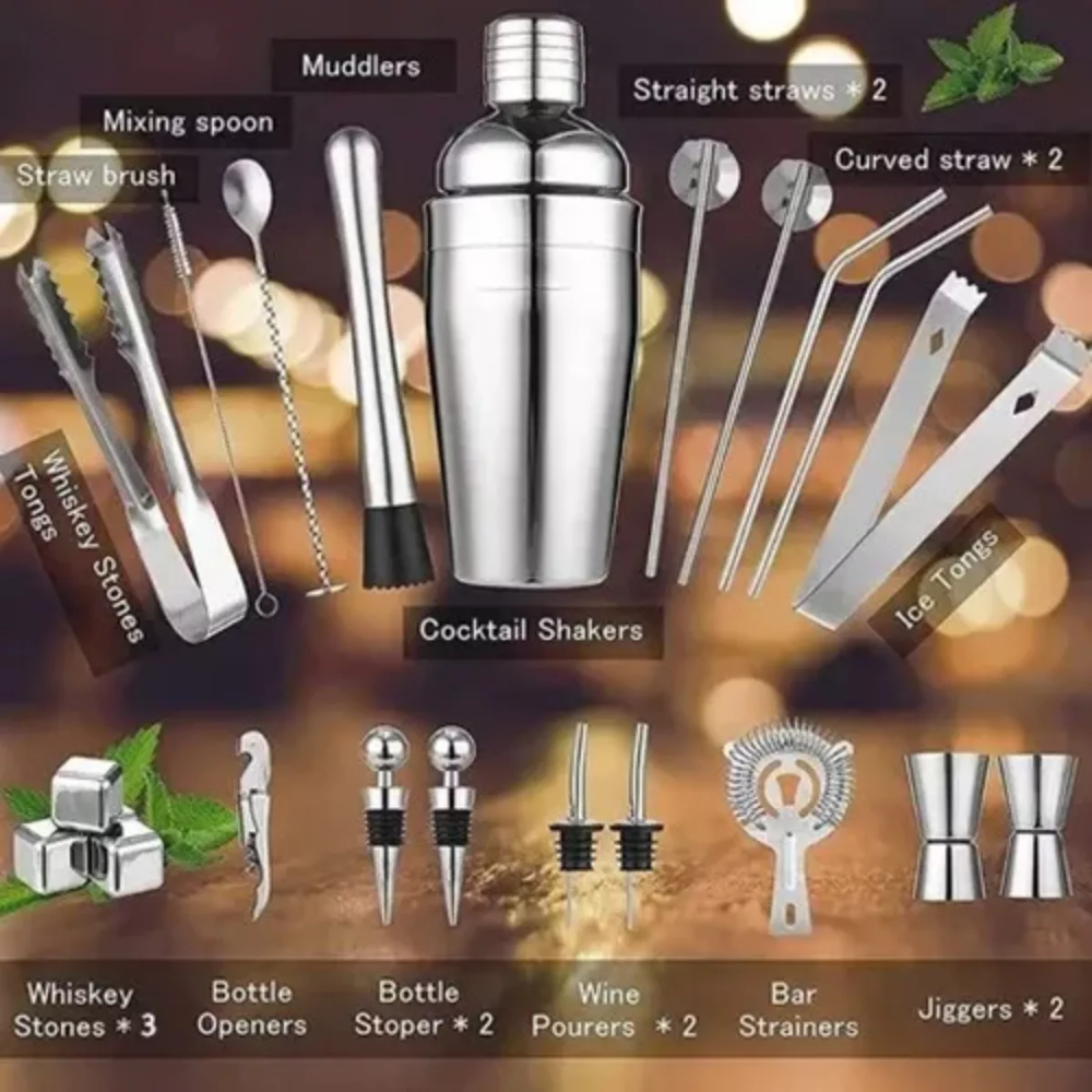 Set De Cocteleria Bartender 21 Pzs De Acero Inoxidable 750ml