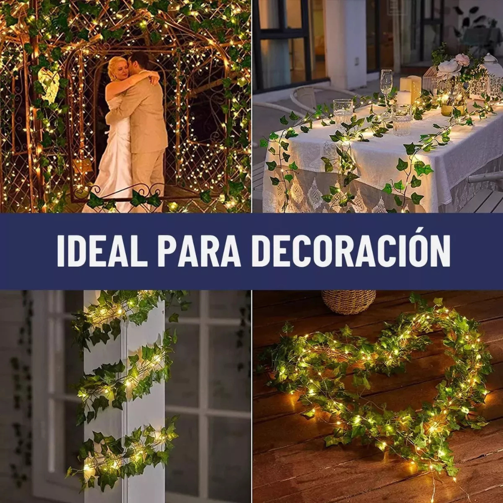 Guirnalda Luces Led Solar Cortina Hojas Enredadera 7m 50led