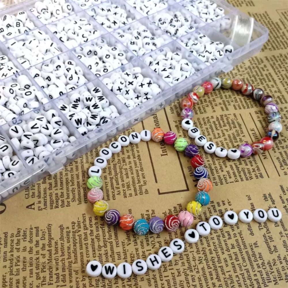 Kit De Cuentas De Letras Con Hilo Y Tijeras Para Bisuteria