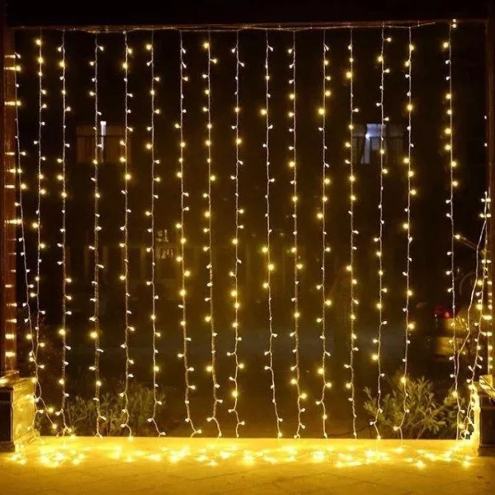 Cortina De Luces Navidad 320led Amarillas Luces Cascada 3x2m