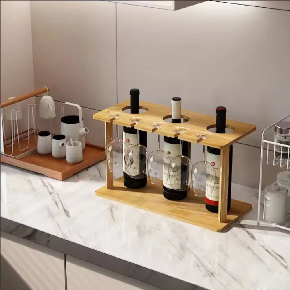 Rack Porta Vino Copas Porta Vinos Organizador Madera Vinos