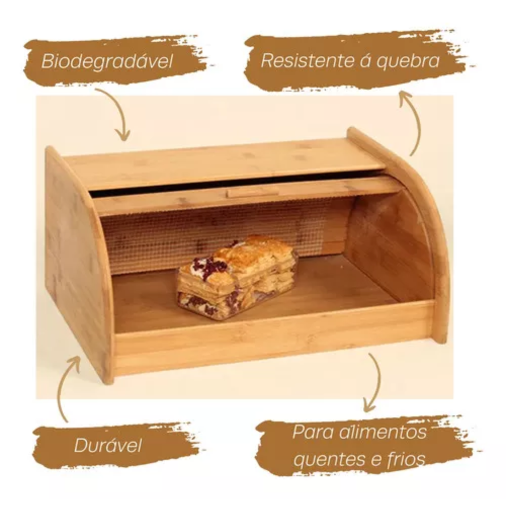 Porta Pan Panera De Bambu Tortera Madera Con Tapa 40x27