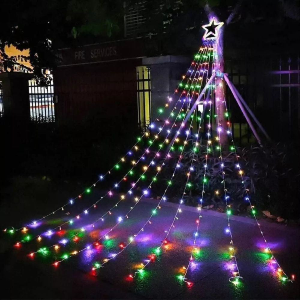 Luces Cascada Arbol De Navidad Estrella Guirnalda Luces 3mt