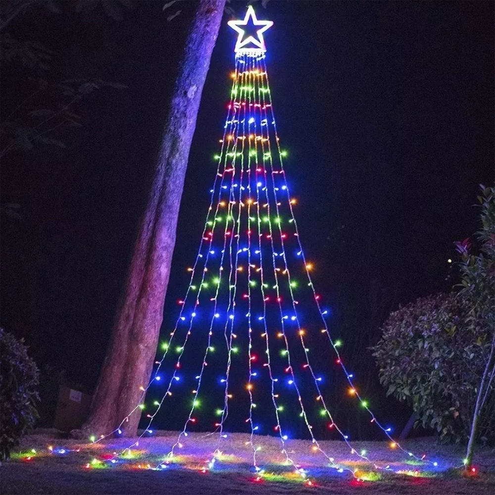Luces Cascada Arbol De Navidad Estrella Guirnalda Luces 3mt