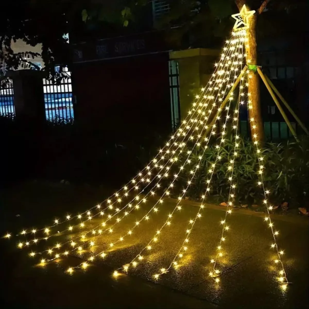 Luces Cascada Arbol De Navidad Estrella Guirnalda Luces 3mt
