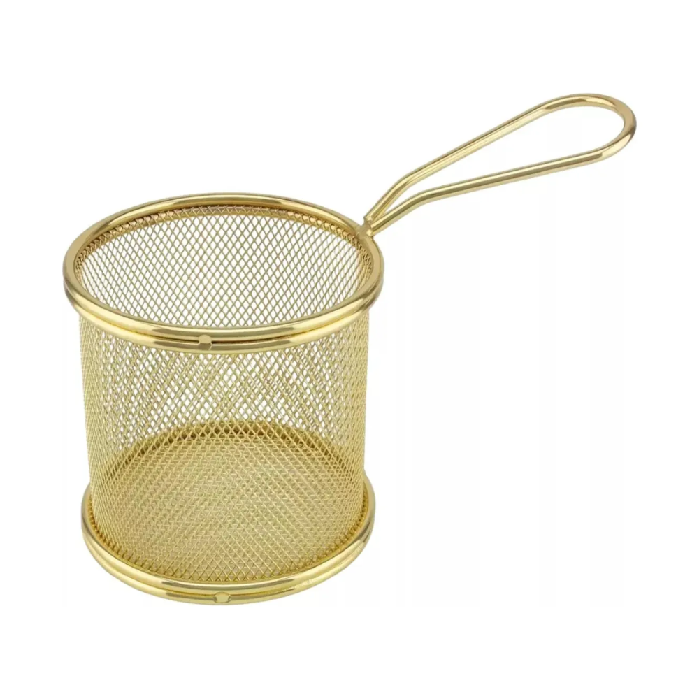 Mini Cesta Para Servir Papas Fritas Dorado Canastos 8x8cm