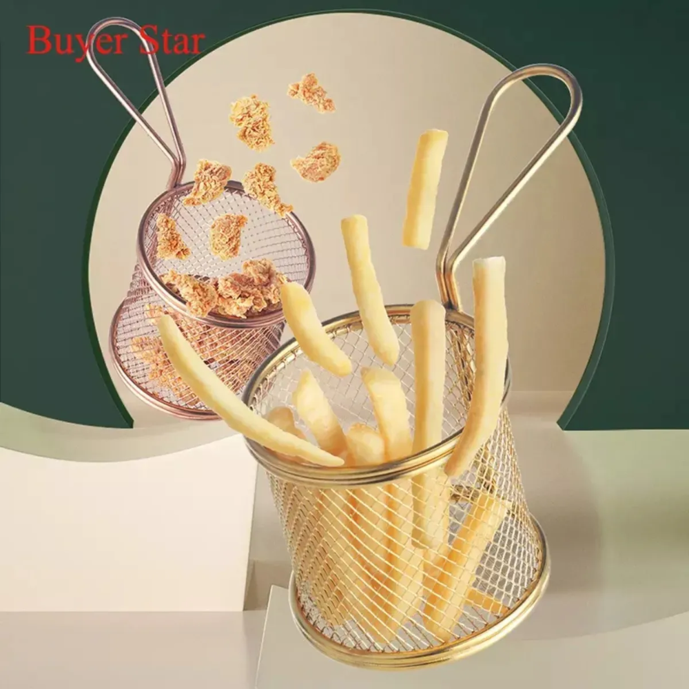 Mini Cesta Para Servir Papas Fritas Dorado Canastos 8x8cm