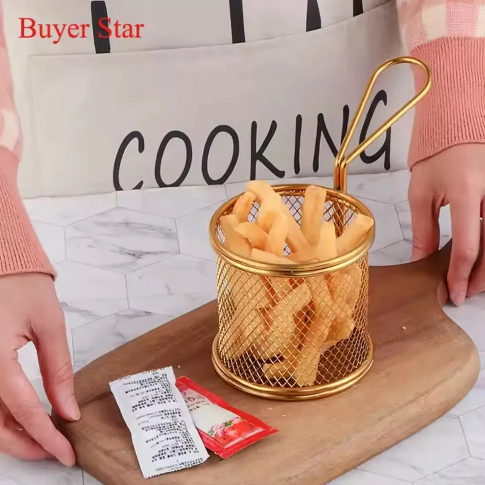 Mini Cesta Para Servir Papas Fritas Dorado Canastos 8x8cm