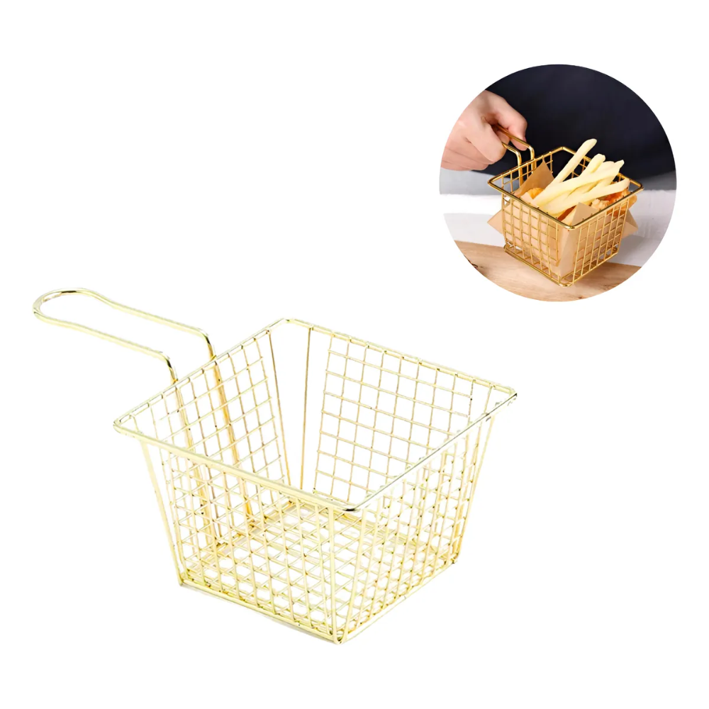 Cesta Para Servir Papas Fritas Nuggets Dorada 12x12x8cm