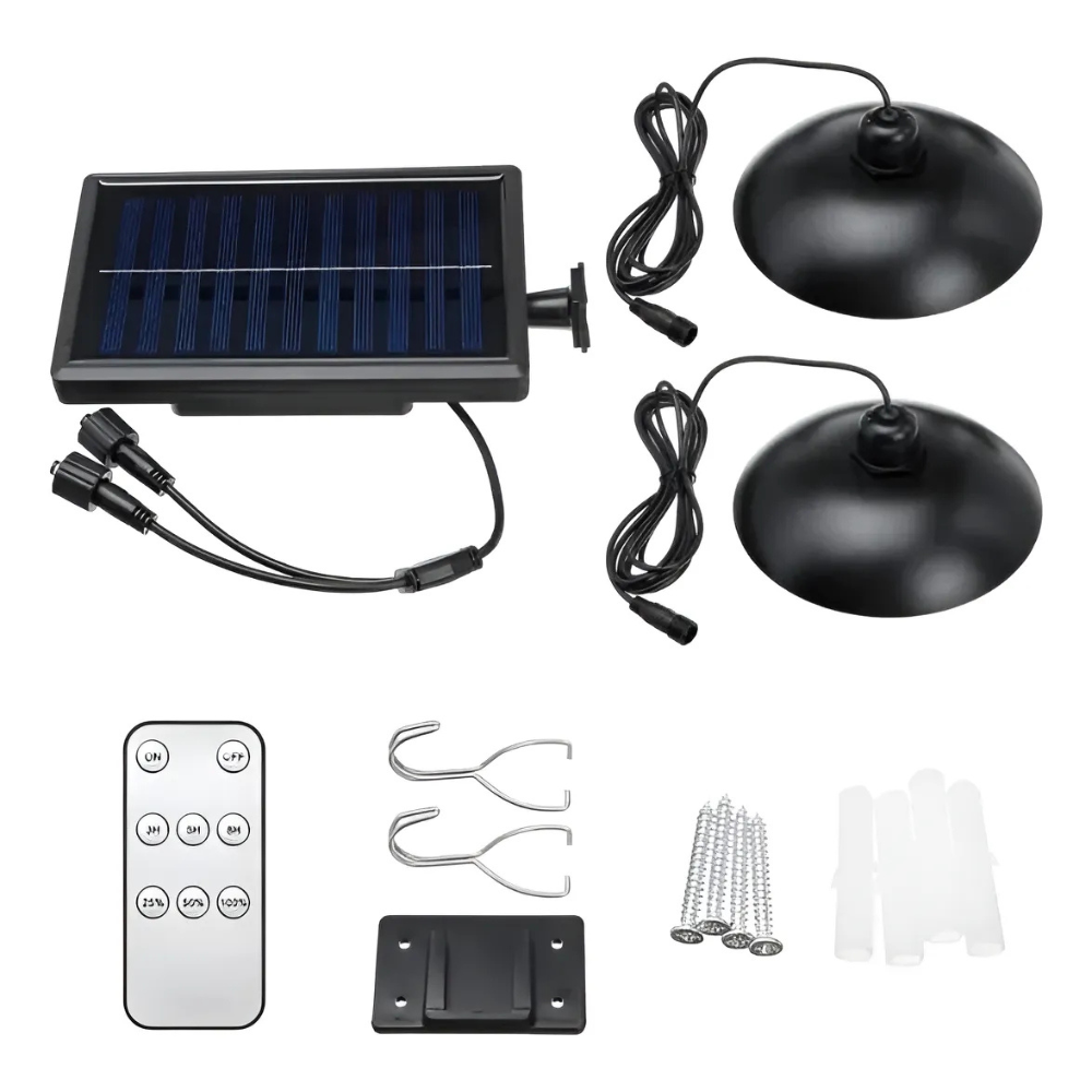 Lampara Solar Led Colgante 2 Ampolletas Con Plafon + Control