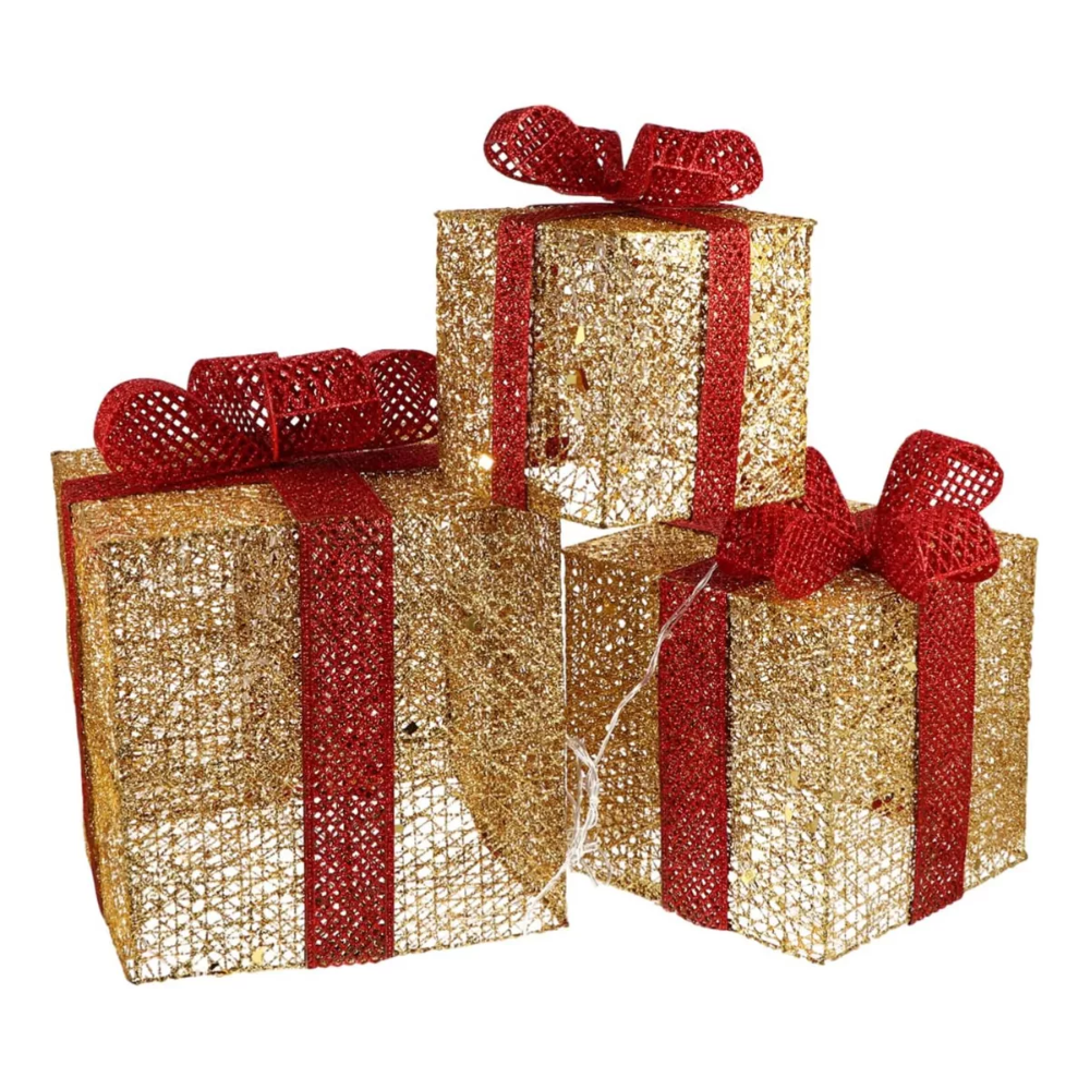 Set 3 Caja De Regalos Con Luces Led Adornos Regalos Navidad