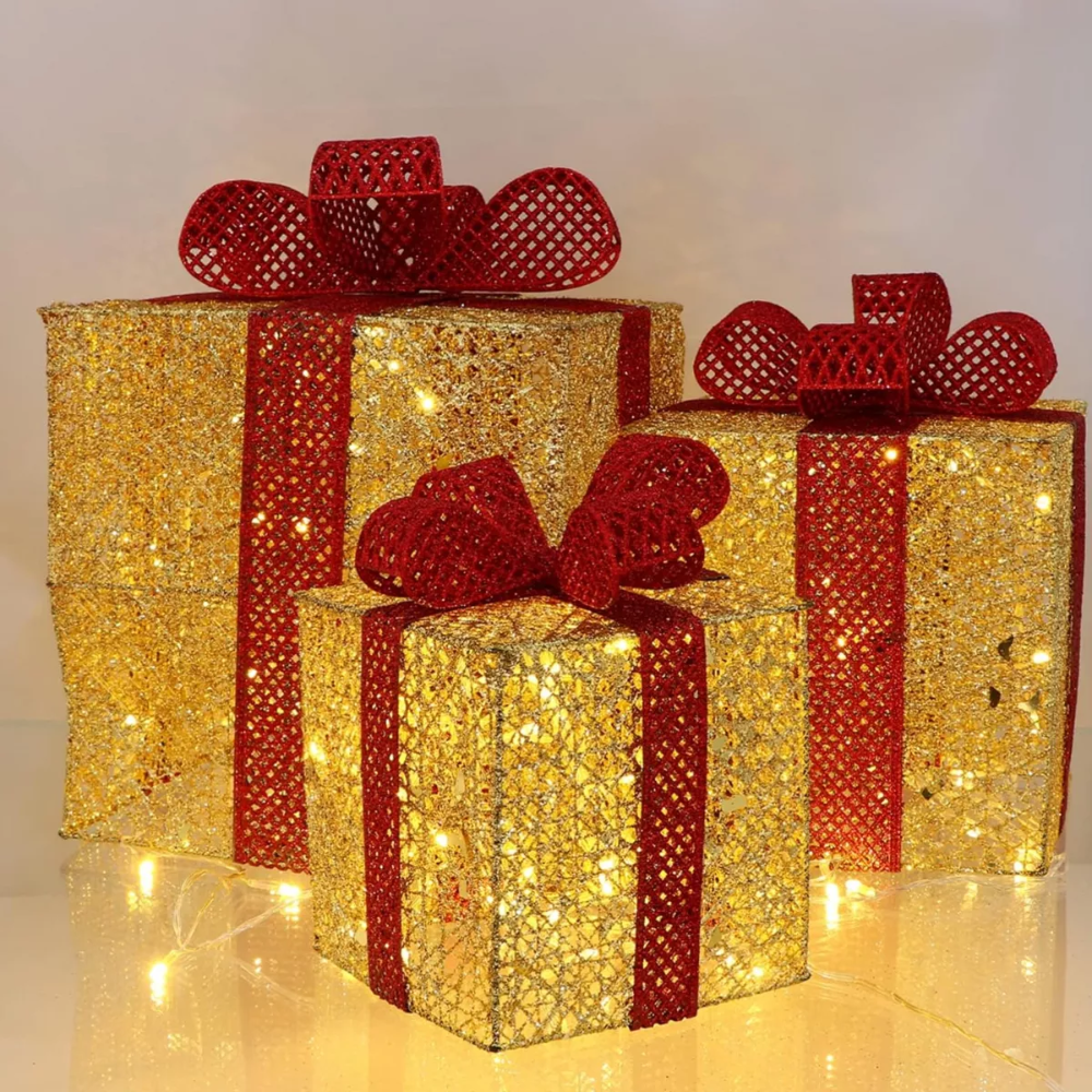 Set 3 Caja De Regalos Con Luces Led Adornos Regalos Navidad