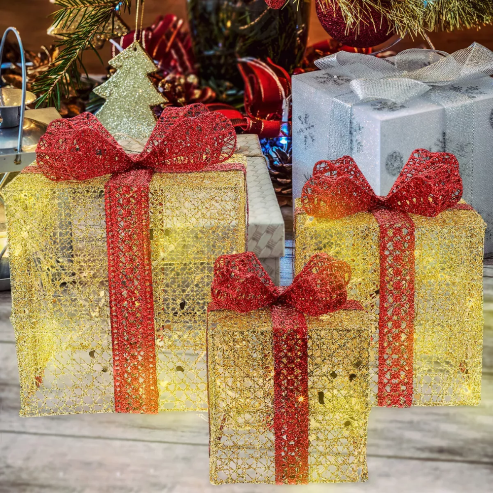 Set 3 Caja De Regalos Con Luces Led Adornos Regalos Navidad