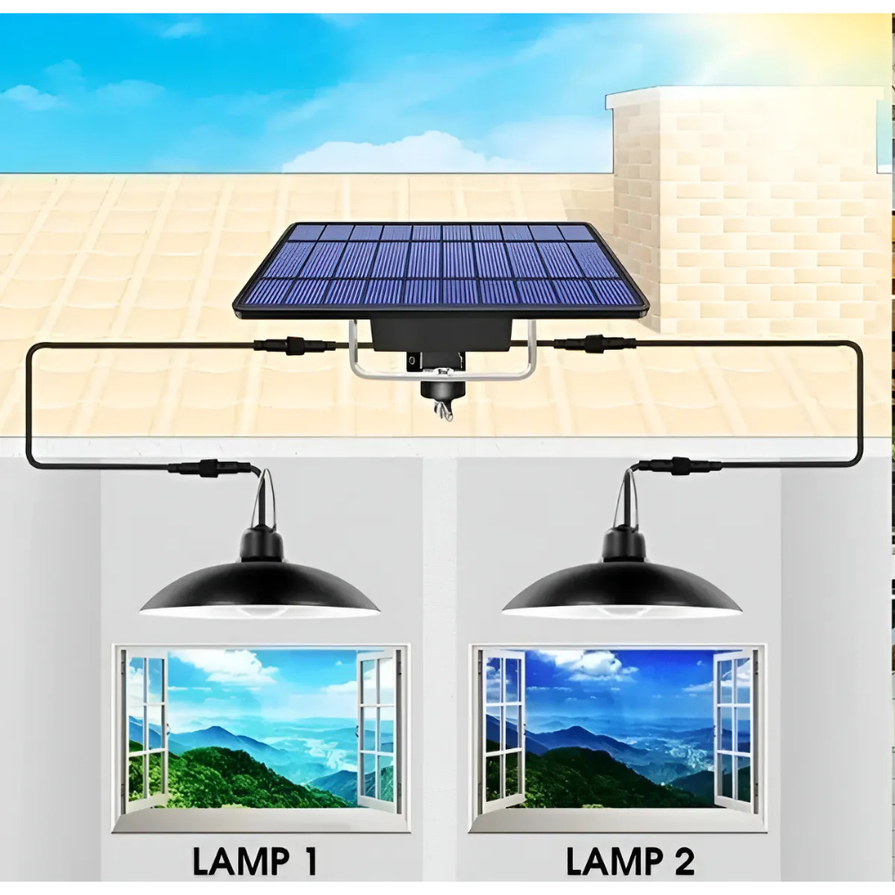 Lampara Solar Led Colgante 2 Ampolletas Con Plafon + Control