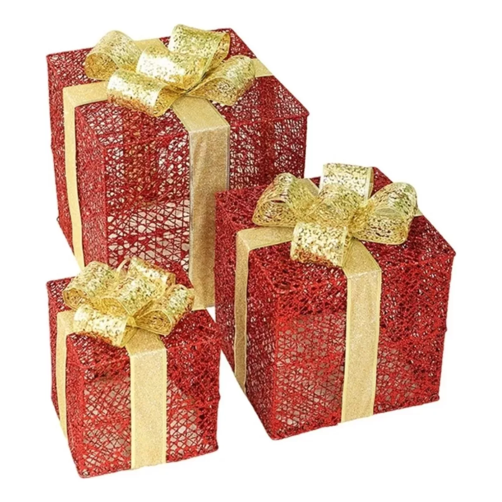 Set 3 Caja De Regalos Con Luces Led Adornos Regalos Navidad