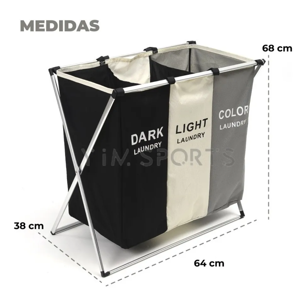 Canasto De Ropa Sucia Plegable Cesto Tela 3 Compartimientos