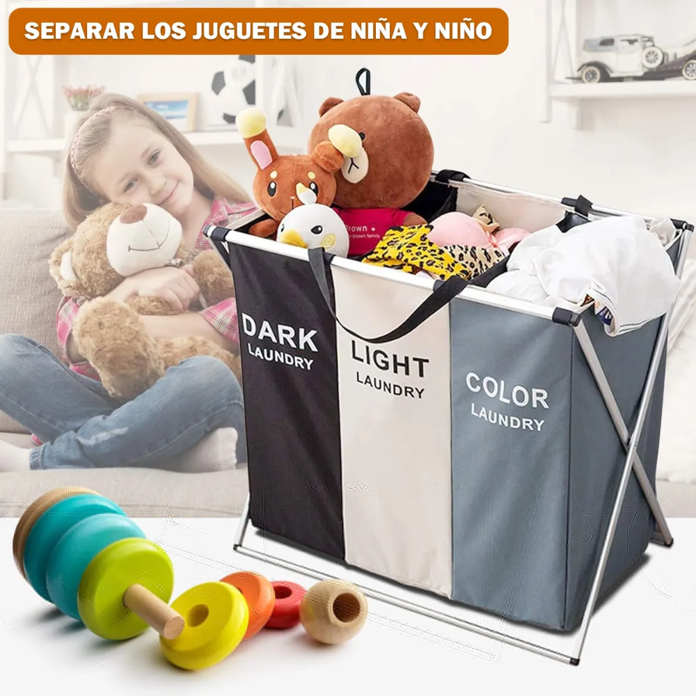 Canasto De Ropa Sucia Plegable Cesto Tela 3 Compartimientos