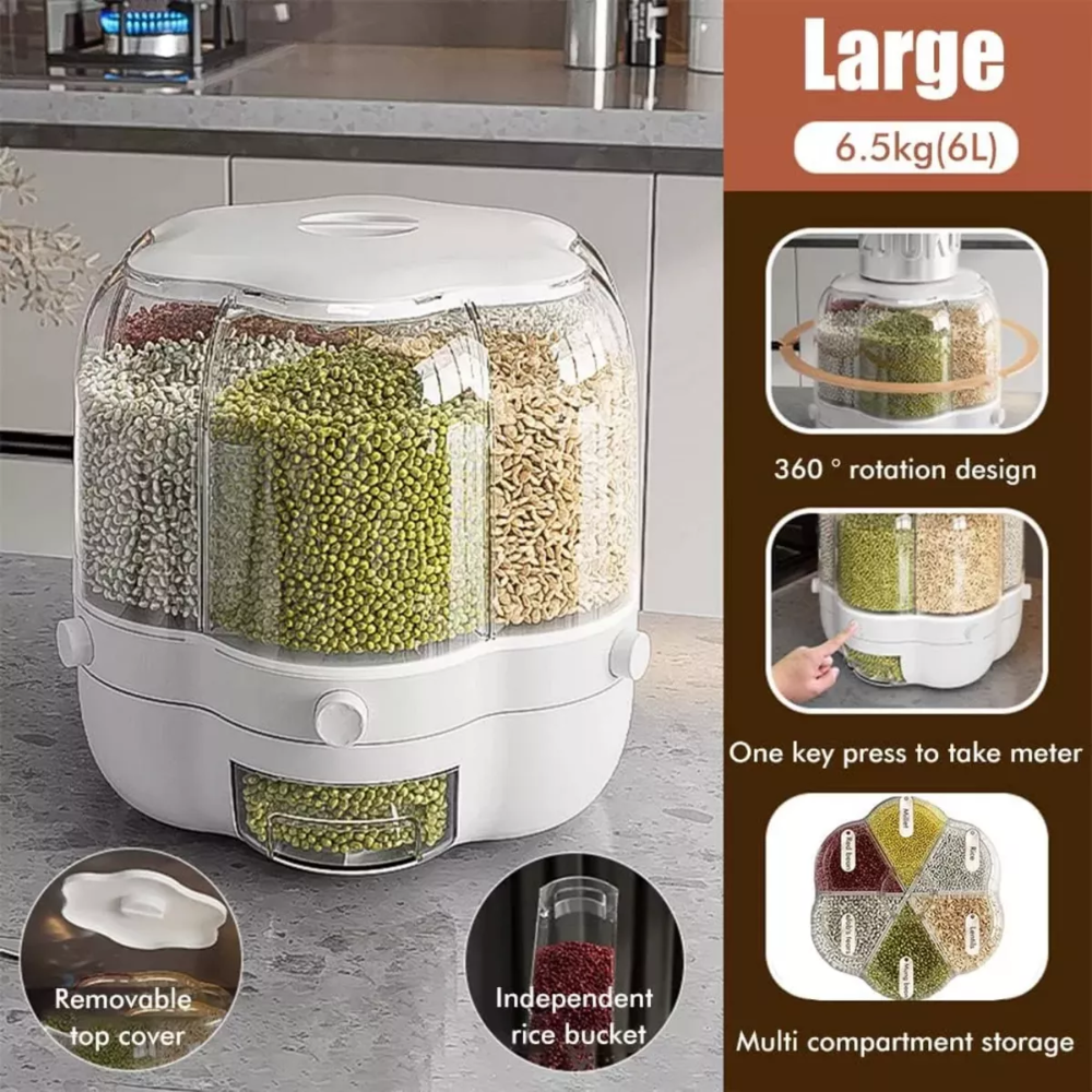 Dispensador Organizador De Granos Y Cereal Giratorio 6 En 1