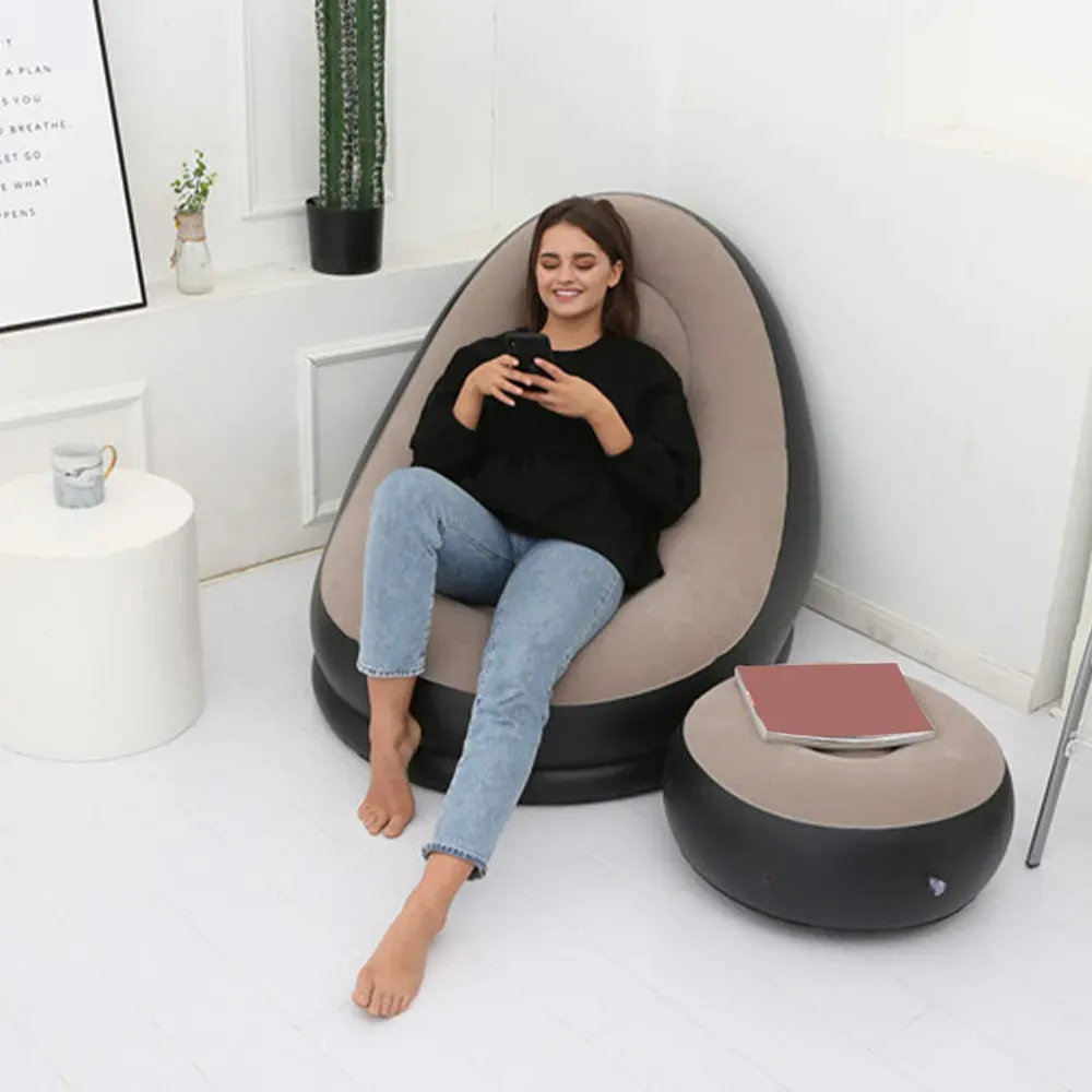 Sillón Inflable Puff Tumbona Con Reposa Pies Sofa Inflable