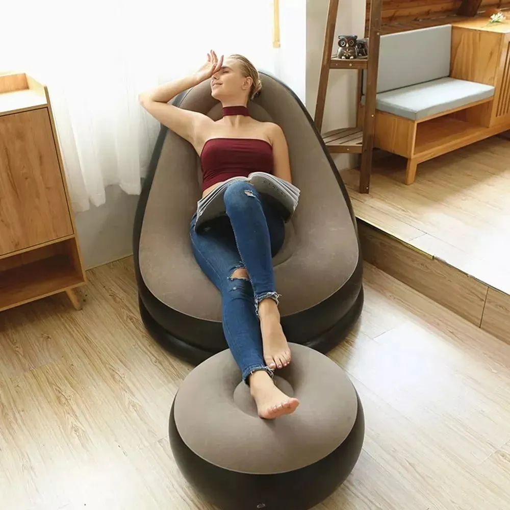 Sillón Inflable Puff Tumbona Con Reposa Pies Sofa Inflable