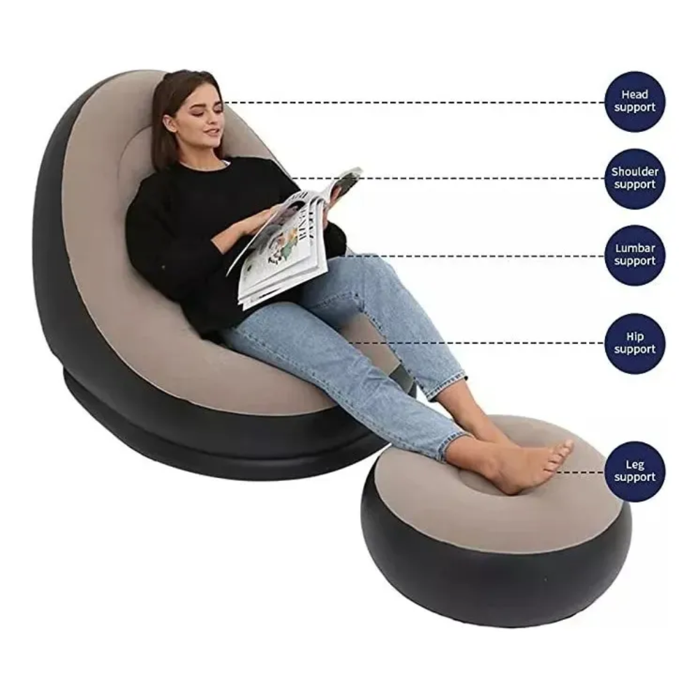 Sillón Inflable Puff Tumbona Con Reposa Pies Sofa Inflable