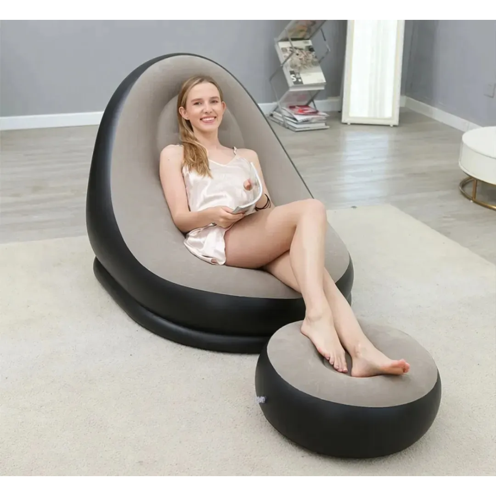Sillón Inflable Puff Tumbona Con Reposa Pies Sofa Inflable