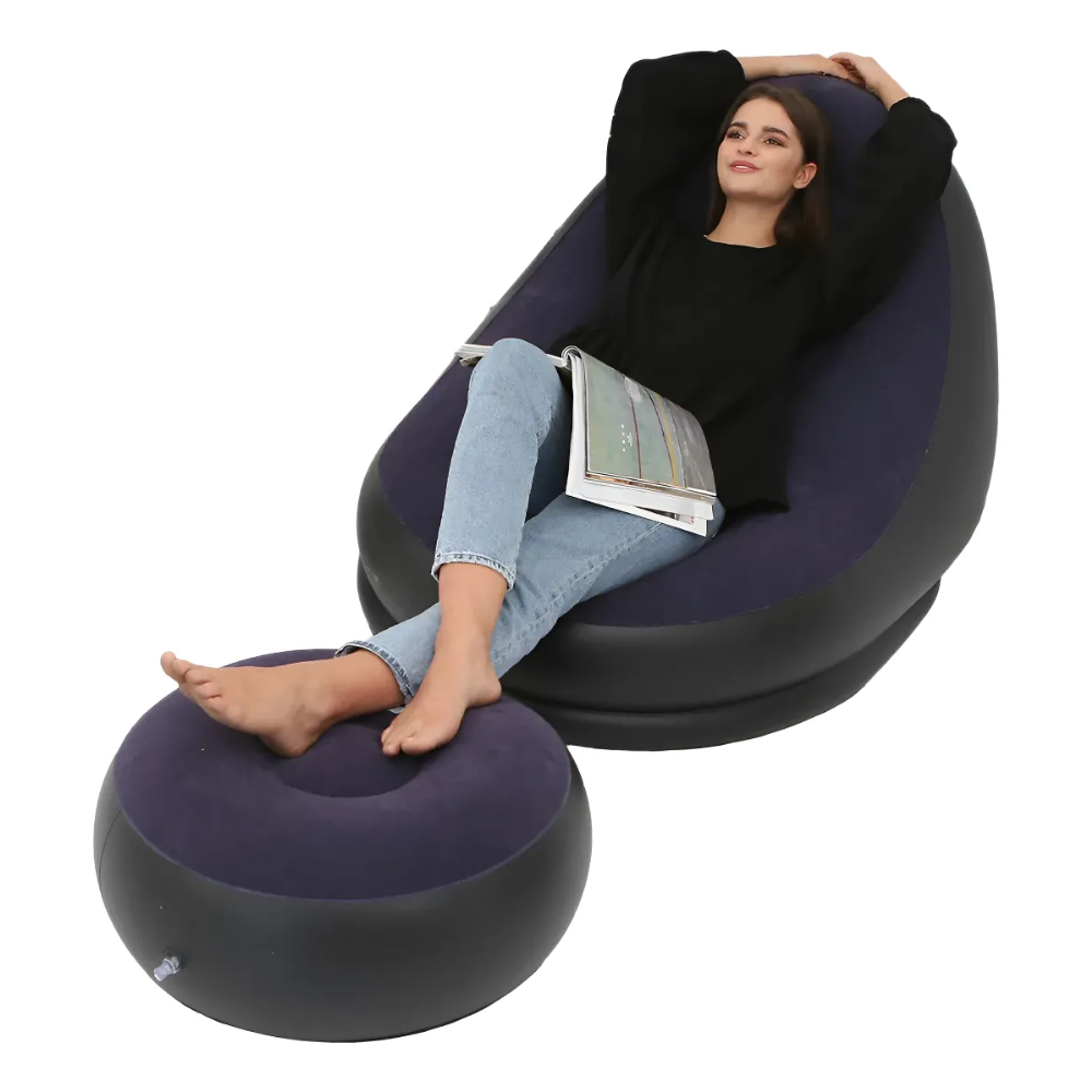 Sillón Inflable Puff Tumbona Con Reposa Pies Sofa Inflable