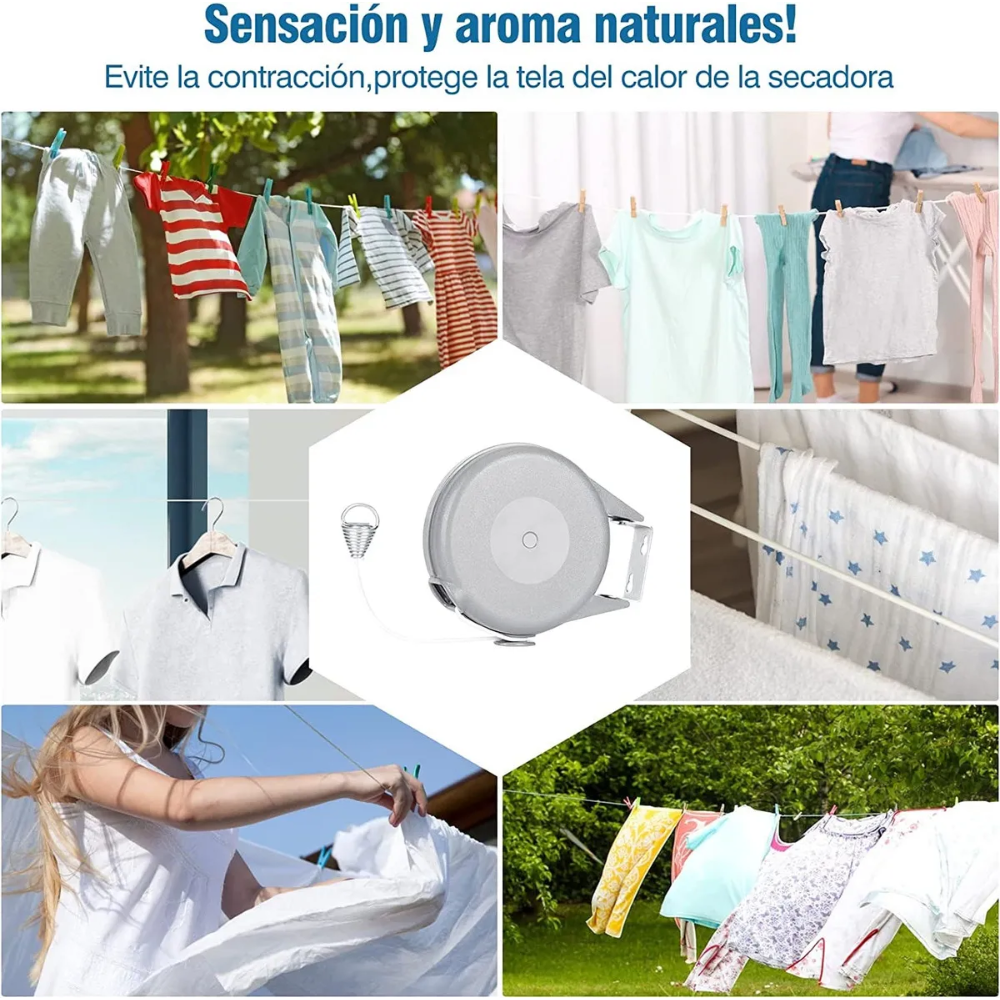 Tendedero Retractil Colgador De Ropa Acero Inoxidable 12 Mts
