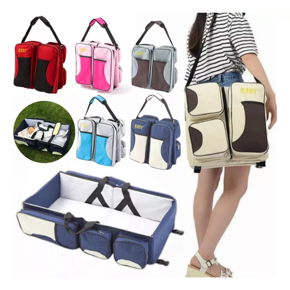 Mochila 3 En 1 Pañalera Cuna Y Mudador Portátil Para Bebes
