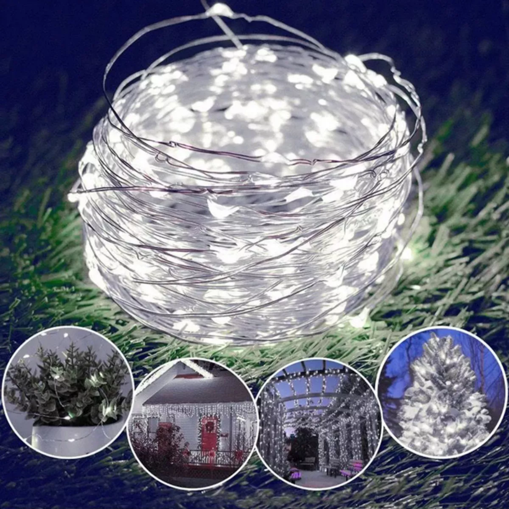 Luces Guirnalda Decorativas Hada Solar Alambre 100 Led 10mt