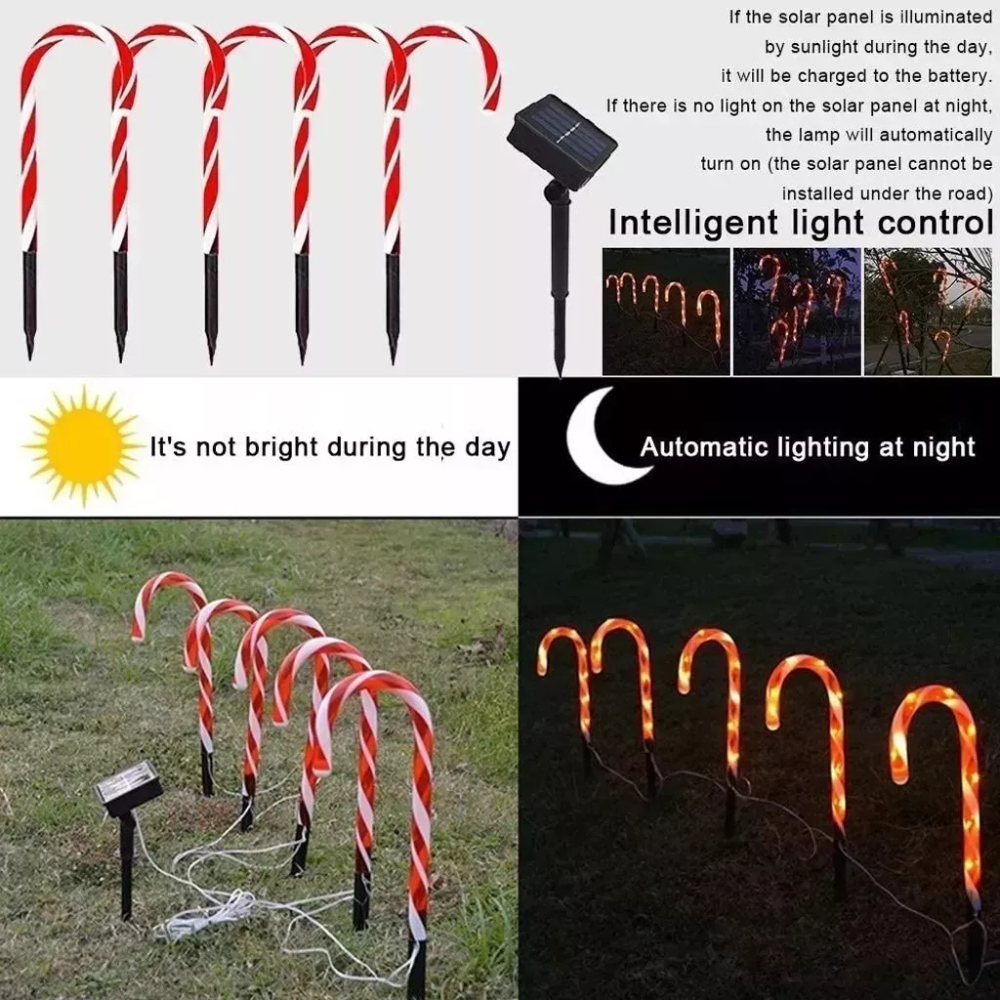 Set X5 Baston Luces Solar Baston Estaca Luces Navidad Solar