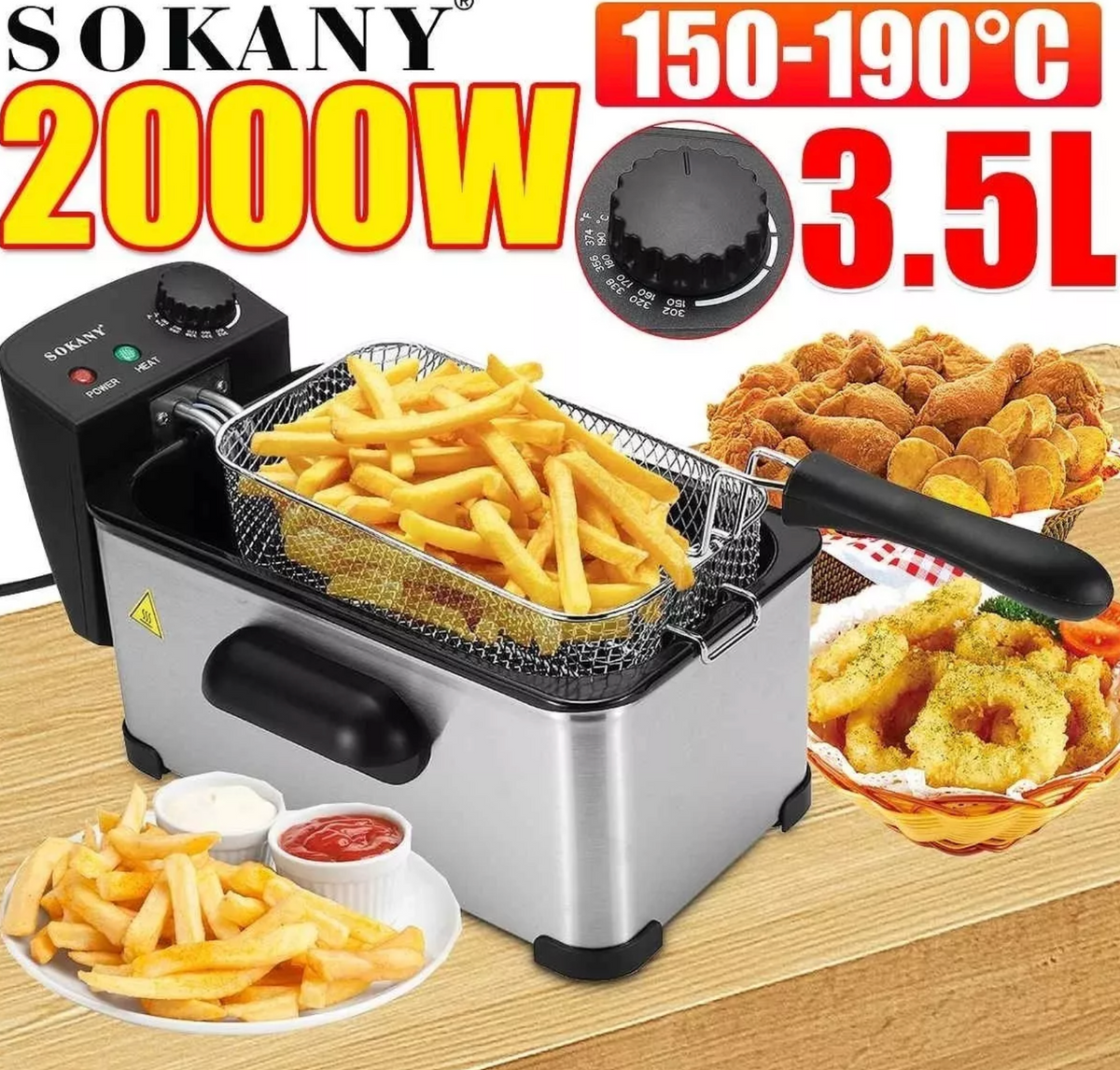 Freidora De Papas Fritas Sokany Acero Inoxidable 220v 3.5l
