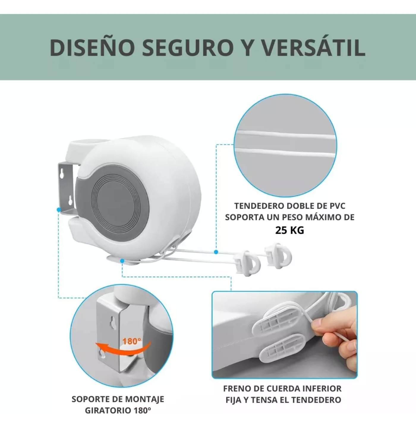 Tendedero Retractil Colgador Ropa De Pared Doble Linea 13mts