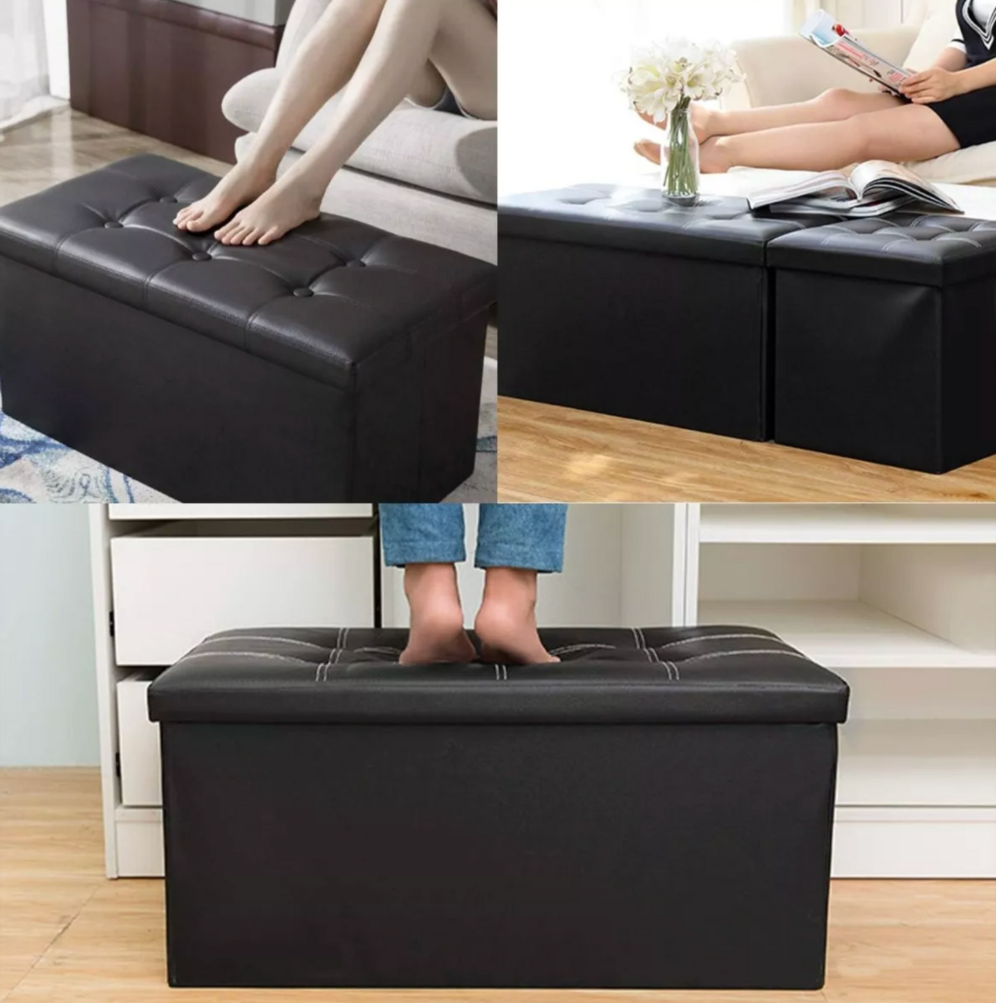 Banqueta Baul Puff Baul Organizador Puff Sillon 76x38cm