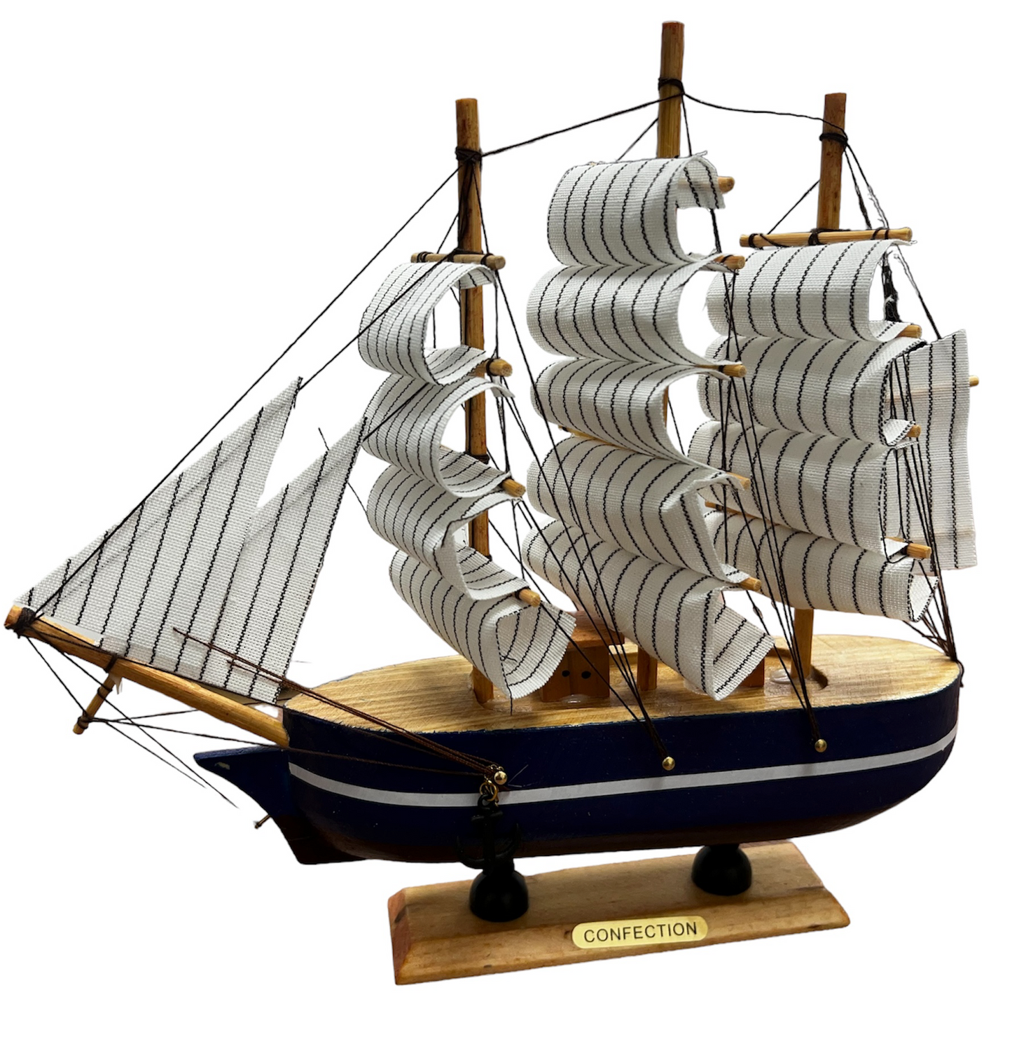 Figura Decorativa Adorno Barco De Madera Fragata 24x22cm