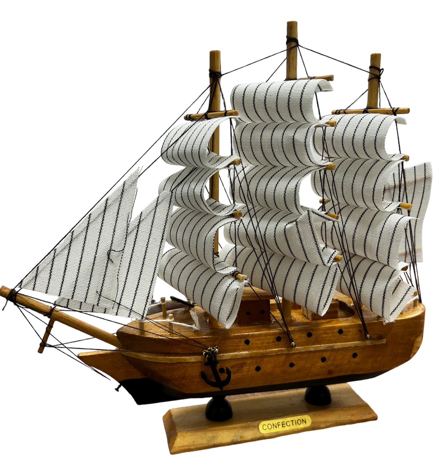 Figura Decorativa Adorno Barco De Madera Fragata 24x22cm