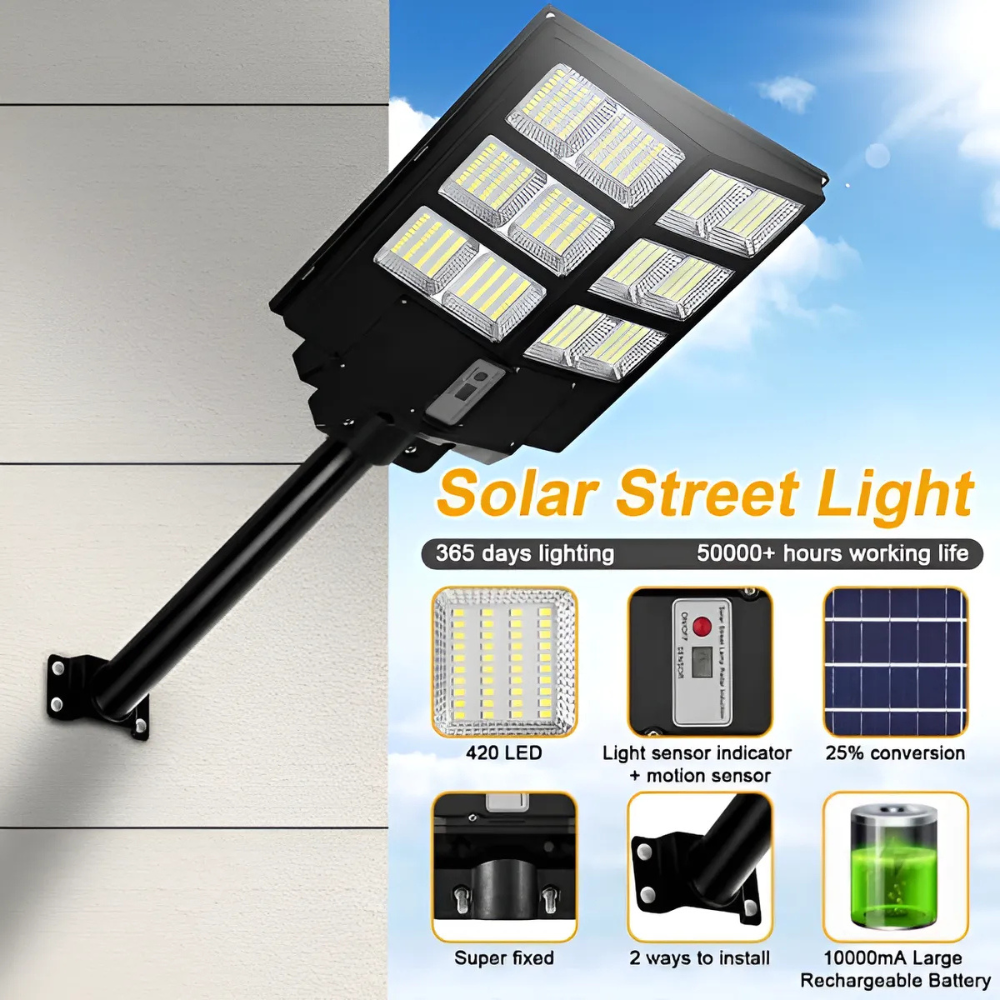 Foco Led Solar Exterior Poste 600w Con Sensor De Movimiento