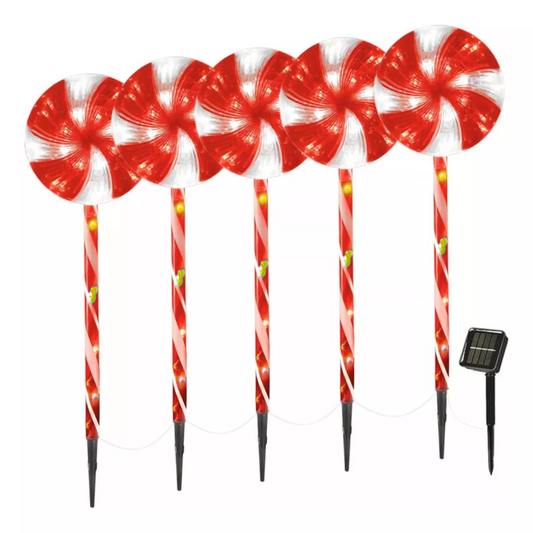 X5 Baston Navidad Luces Candy Bastones Navideños Solar 45cm