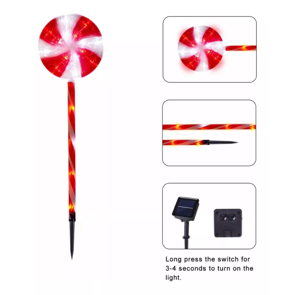 X5 Baston Navidad Luces Candy Bastones Navideños Solar 45cm