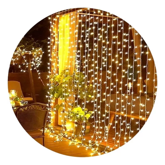 Cortina De Luces Navidad 180led Amarillas Luces Cascada 3x2m