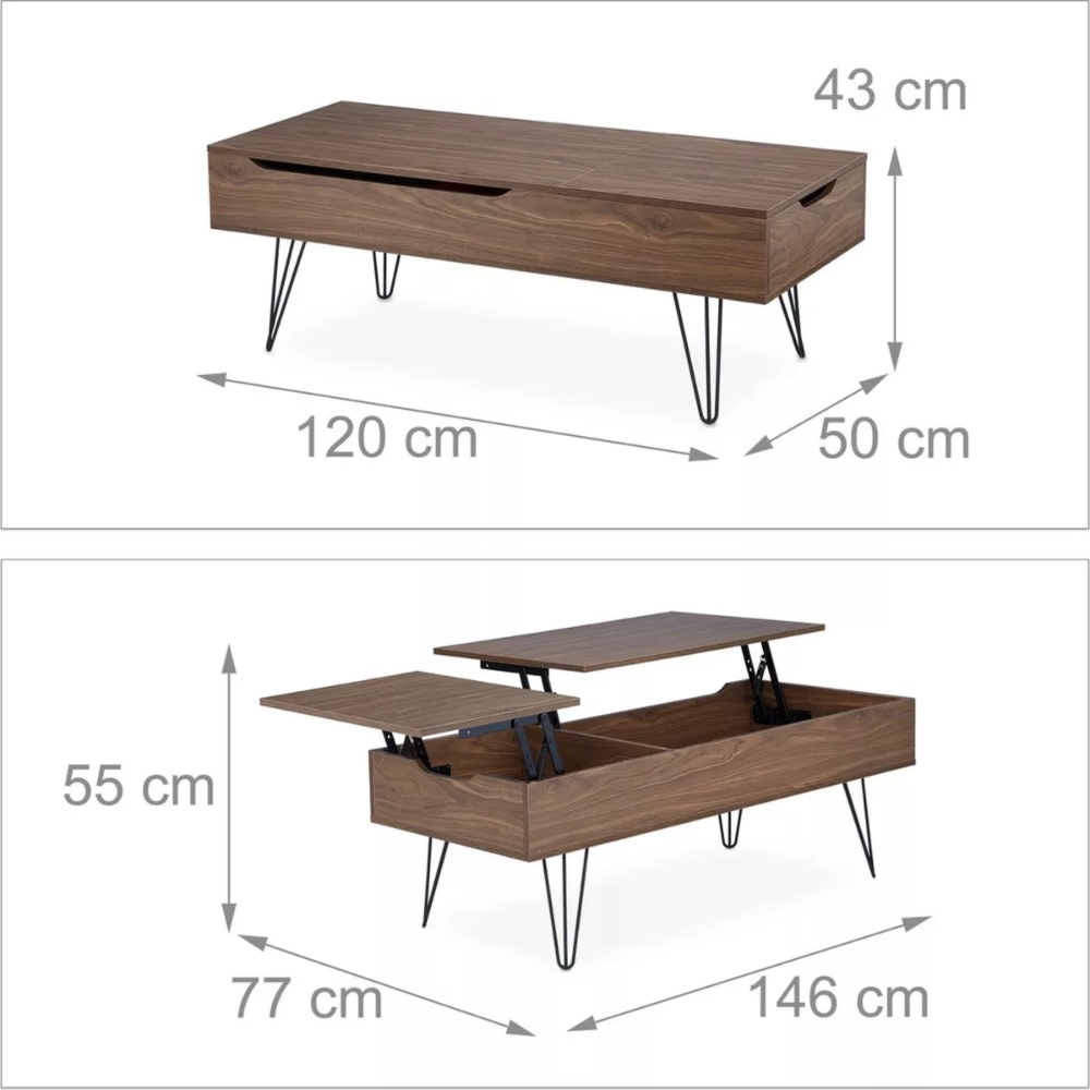 Mesa De Centro Mesa Living Mesa Centro Plegable 120x50x43cm