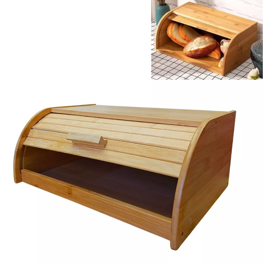 Porta Pan Panera De Bambu Tortera Madera Con Tapa 40x27