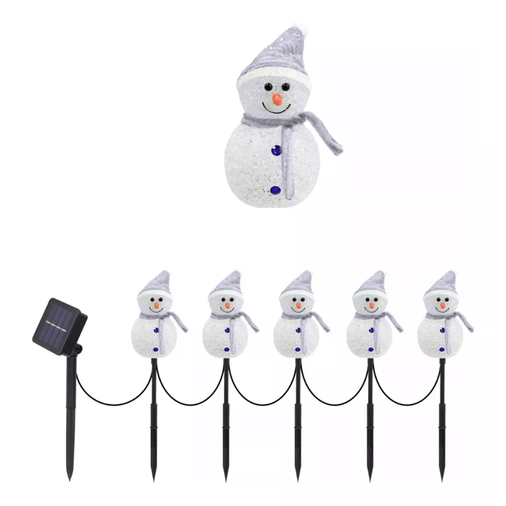 Pack X5 Muñecos De Nieve Luz Solar Led Decoración Navidad