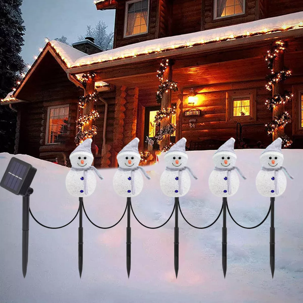 Pack X5 Muñecos De Nieve Luz Solar Led Decoración Navidad