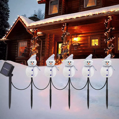 Pack X5 Muñecos De Nieve Luz Solar Led Decoración Navidad