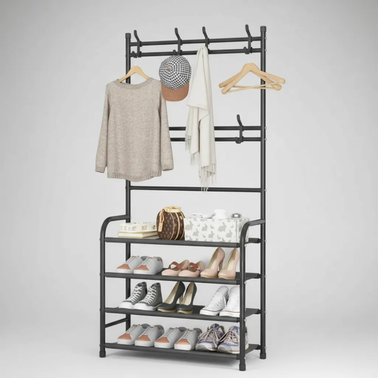 Colgador Organizador 4 Niveles Rack Zapatero Perchero Ropa Negro