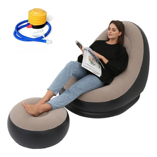 Sillón Inflable Puff Tumbona Con Reposa Pies Sofa Inflable