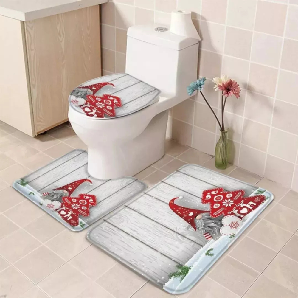 Set Alfombra Decorativa Baño Alfombra Navidad Piso 3pc